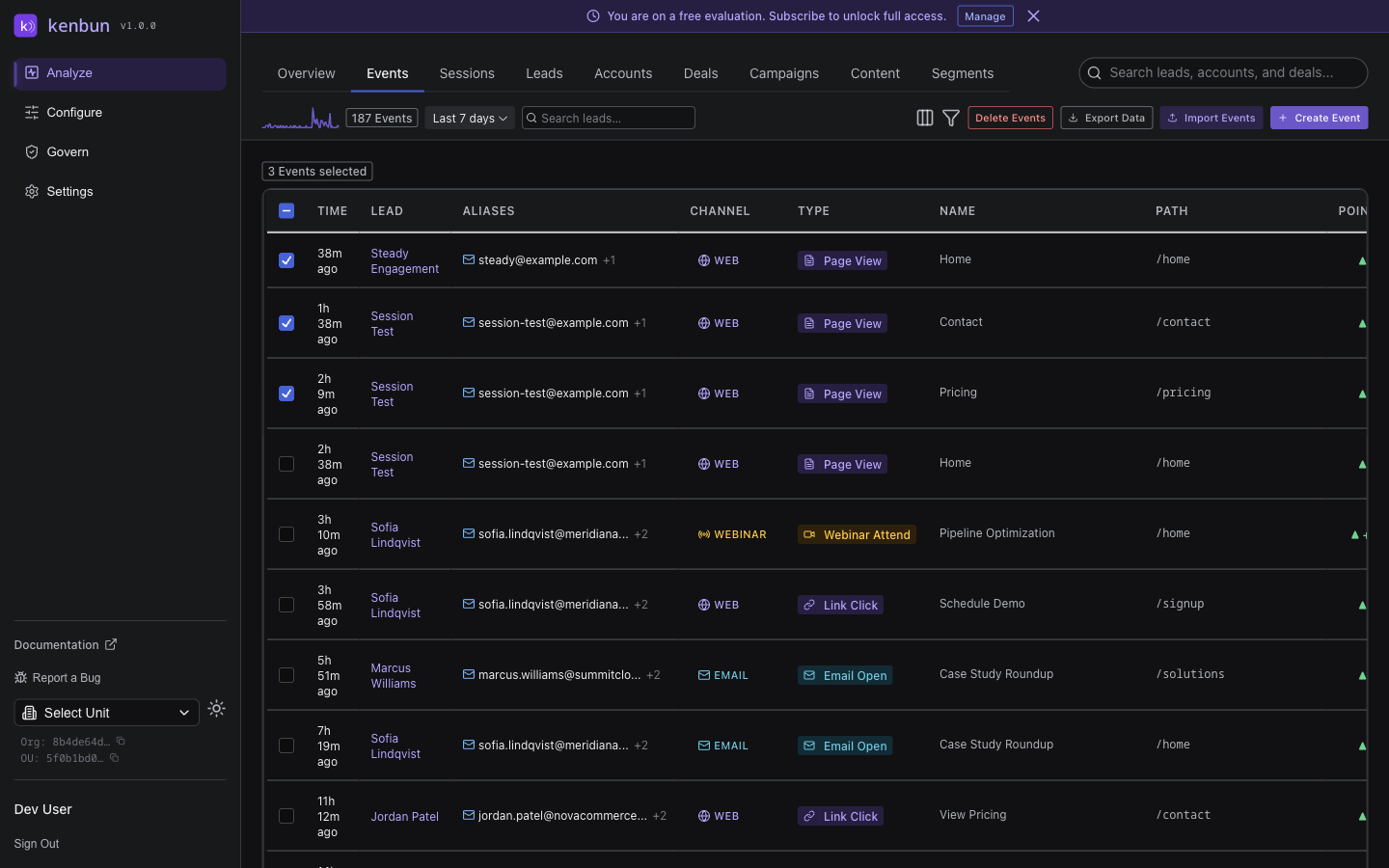 Events batch actions
