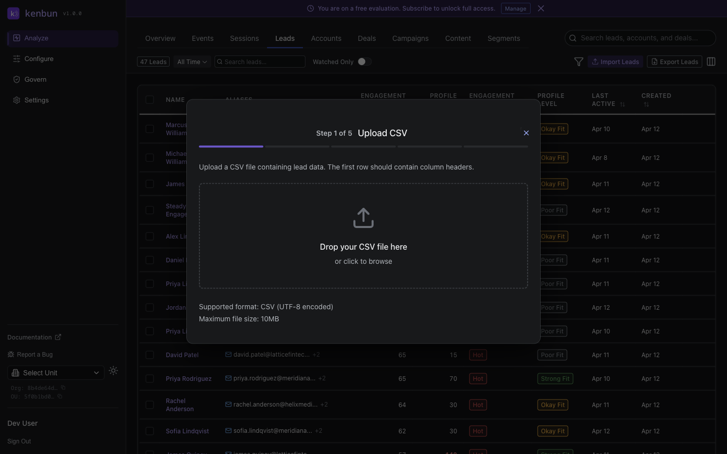 Lead import wizard - file upload
