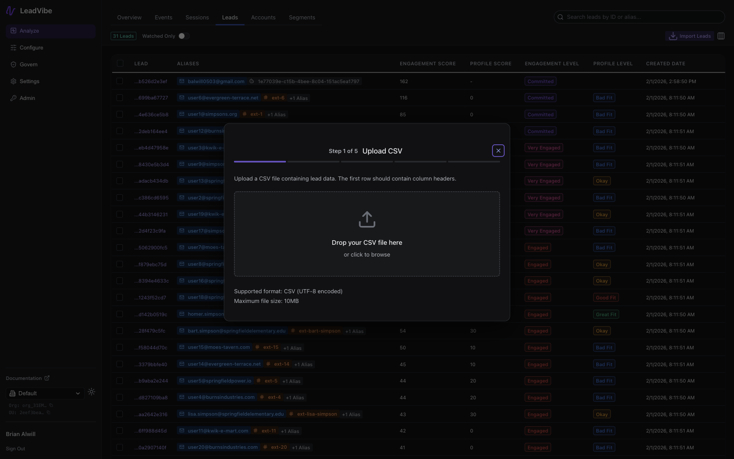 Lead import wizard - file upload