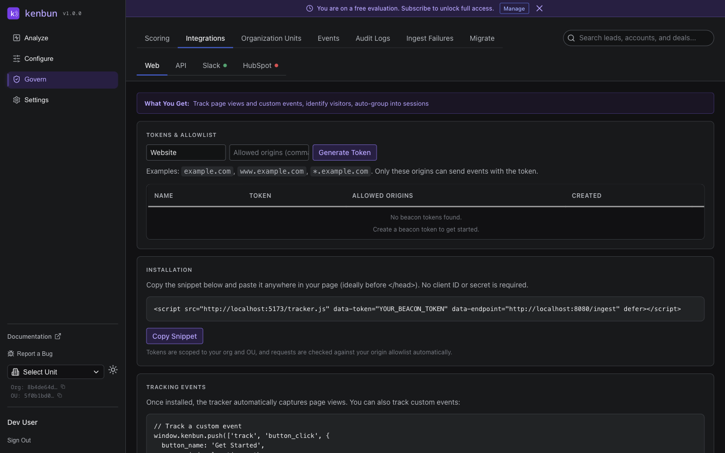 API Secrets page showing the Create Credential form with ingest URL, credential name input, and a table of existing credentials with name, client ID, and creation date
