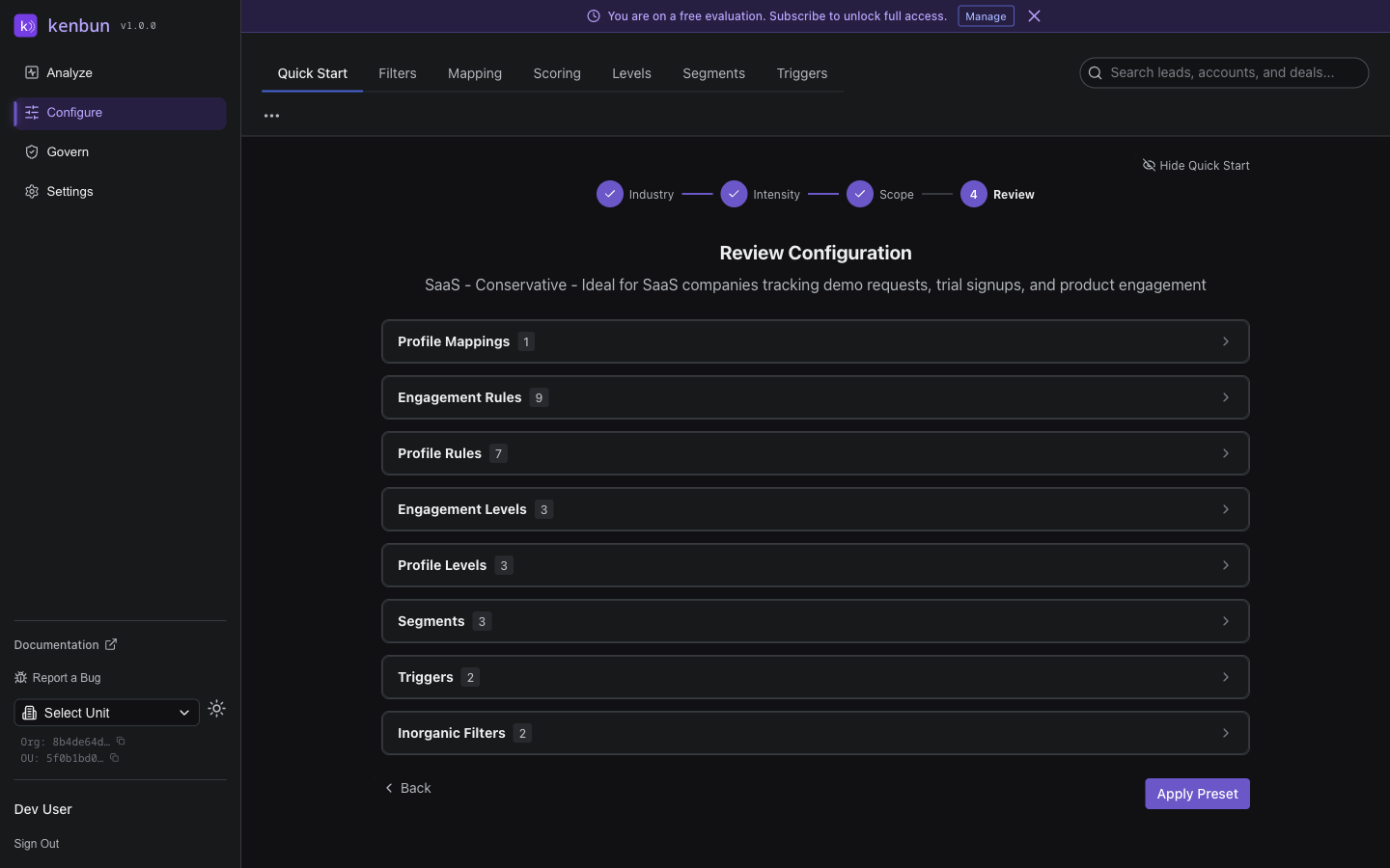 Quick Start Step 4 — Review Configuration summary